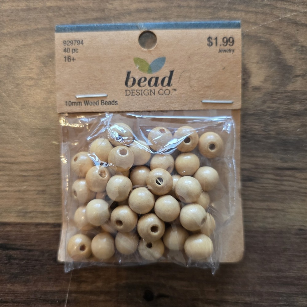 Bead Design Co. 10mm Wooden‎ Beads 40 Pieces Jewelry Crafts Projects Small New